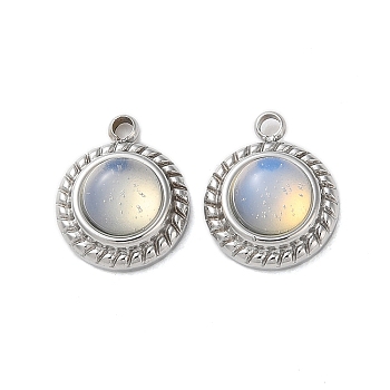 Opalite Half Round Charms, with 304 Stainless Steel Findings, Stainless Steel Color, 12.5x10.5x5.5mm, Hole: 1.5mm