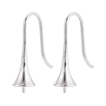 304 Stainless Steel Earring Hooks, for Half Drilled Beads, Bell, Stainless Steel Color, 23x6.5mm, Pin: 1mm