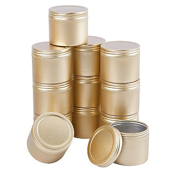Round Aluminium Tin Cans, Aluminium Jar, Storage Containers for Cosmetic, Candles, Candies, with Screw Top Lid, Matte Light Gold, 4.5x3.9cm, Capacity: 50ml(1.69fl. oz), 12pcs/box