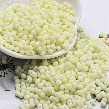 Macaron Color Opaque Frosted Glass Seed Beads, Peanut, Pale Goldenrod, 6x3x3mm, Hole: 1.2mm, about 4000pcs/pound