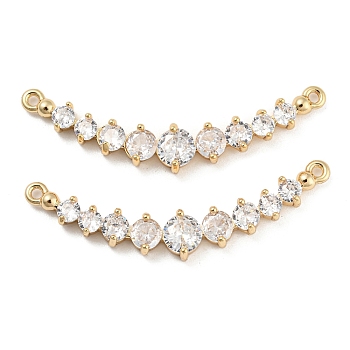 Brass Pave Clear Cubic Zirconia Connector Charms, Gradient Round Links, Real 18K Gold Plated, 12x39.5x3.5mm, Hole: 1.2mm
