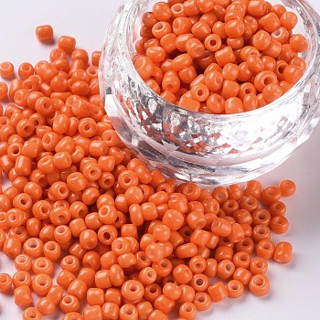 Baking Paint Glass Seed Beads, Orange Red, 6/0, 4~5x3~4mm, Hole: 1~2mm, about 4500pcs/bag