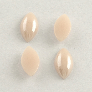 Pearlized Plated Opaque Glass Cabochons, Horse Eye, Seashell Color, 14x7x3.5mm