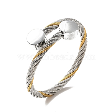 304 Stainless Steel Twist Rope Open Cuff Bangle with Flat Round Beaded for Women(BJEW-P283-52)-4