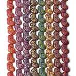 Painted Glass Beads Strands, Golden Metal Enlaced, Owl, Mixed Color, 18~18.5x14~15x7~7.5mm, Hole: 1.2mm, about 25pcs/strand, 16.53~17.32inch(42~44cm)(GLAA-Z021-08)