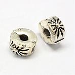 Alloy European Style Clasps, Column with Flower, Antique Silver, 10x5.5mm, Hole: 3.5mm(PDLC-R001-11AS)