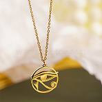 304 Stainless Steel Pendant Necklaces, Eye of Horus, Golden, 17.72 inch(45cm)(KA3458-1)