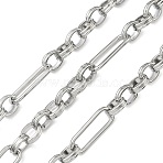 Handmade 304 Stainless Steel Oval with Rectangle Link Chains, Unwelded, with Spool, Stainless Steel Color, 19.5x7x1.5mm and 8x6.5x2.5mm(STAS-F341-08P)