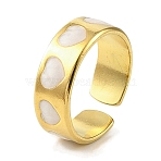 Heart 304 Stainless Steel Enamel Open Cuff Rings for Women, Ion Plating(IP), Real 18K Gold Plated, 6.5mm, Inner Diameter: Adjustable(RJEW-F166-28G-02)