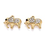 304 Stainless Steel Rhinestone Charms, Elephant Charms, Ion Plating(IP), Real 18K Gold Plated, 10.5x13.5x3mm, Hole: 1mm(STAS-N115-46G)