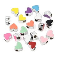 CCB Plastic European Beads, Large Hole Beads, with Enamel, Platinum, Heart, Heart, 11.5x12.5x7.5mm, Hole: 4~4mm(CCB-D278-07)