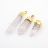 Natural Quartz Crystal Pointed Pendants, Rock Crystal, with Golden Plated Brass Finding, Faceted Bullet, 43~69x6~21x12~16mm, Hole: 5x8mm(G-J294-M)