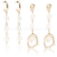 2 Pairs 2 Style Natural Pearl Beaded Dangle Stud Earrings, Alloy Long Drop Earrings with Sterling Silver Pins for Women, Light Gold, 55~60mm, Pin: 0.6mm, 1 Pair/style(EJEW-AN0002-66)