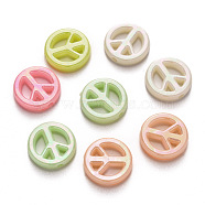 Opaque Acrylic Beads, AB Color Plated, Flat Round, Peace Sign, Mixed Color, 16x3.5mm, Hole: 2mm, about 1080pcs/500g(SACR-R250-05)