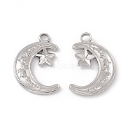 304 Stainless Steel Pendants, Moon with Star, Stainless Steel Color, 24x16x2mm, Hole: 3mm(STAS-K242-02P)