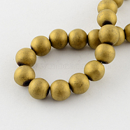 Non-magnetic Synthetic Hematite Beads Strands, Frosted, Grade A, Round Beads for Bracelet Making, Golden Plated, 8mm, Hole: 1.4mm, about 55pcs/strand, 15.5 inch(G-Q933-8mm-07)