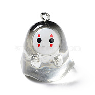 Resin Pendants, Halloween Ghost Charms with Platinum Tone Iron Loops, White, 25x21x22mm, Hole: 2mm(CRES-D009-01C)