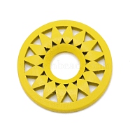 Splint Flat Round Pendants, for DIY Jewelry Making, Yellow, 34.5x4.5mm, Hole: 11mm(WOOD-WH0115-70E)