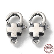 925 Thailand Sterling Silver Lobster Claw Clasps, Cross, with 925 Stamp, Antique Silver, 12.5x7.5x3.5mm, Hole: 1.2mm(STER-D003-54AS)