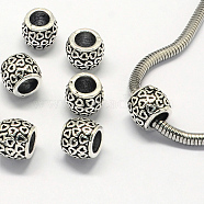 Tibetan Style Alloy Beads, Large Hole Beads, Drum, Antique Silver, 10x8mm, Hole: 5.5mm(PALLOY-S079-029AS)