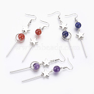 Natural Gemstone Dangle Earrings, with Alloy Star Beads and 304 Stainless Steel Findings, 84~88mm, Pendant: 64~68mm, Pin: 0.6mm(EJEW-JE02812)