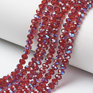 Electroplate Glass Beads Strands, Half Plated, Blue Plated, Faceted, Rondelle, FireBrick, 6x5mm, Hole: 1mm, about 85~88pcs/strand, 16.1~16.5 inch(41~42cm)(EGLA-A034-T6mm-I14)