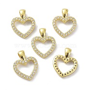 Brass Cubic Zirconia Pendants, Long-Lasting Plated, Lead Free & Cadmium Free, Real 18K Gold Plated, Heart, Clear, 19.5x15x2.5~5mm, Hole: 2.5x4mm(X-KK-B047-41G)