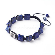 Natural Lapis Lazuli Braided Bead Bracelets, Nylon Cord Square Knot Bracelet, with Alloy Findings, Rectangle with Tree, 1-3/4 inch~3-1/8 inch(4.6~8cm)(BJEW-I273-J08)