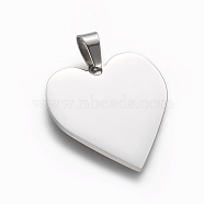 304 Stainless Steel Stamping Blank Tag Pendants, Heart, Stainless Steel Color, 25x23.5x1.4mm, Hole: 4x7mm(STAS-F213-02P)