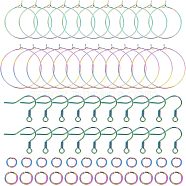 40Pcs 2 Style Ion Plating(IP) Rainbow Color 304 Stainless Steel Hoop Earrings Findings, with 20Pcs Earring Hooks, 40Pcs Jump Rings, 25x0.7mm, 35x0.7mm, 20Pcs/style(STAS-UN0039-05)