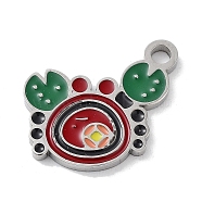 304 Stainless Steel Enamel Charms, Crab Charm, Stainless Steel Color, 14.5x14.5x1.5mm, Hole: 1.8mm(STAS-P339-18P-01)