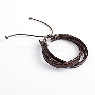 Adjustable Leather Multi-Strand Bracelets, with Waxed Cord, Coconut Brown, 57mm(BJEW-O105-02A)