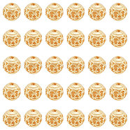 Elite Alloy Hollow Beads, Round, Cadmium Free & Lead Free, Real 18K Gold Plated, 8x7~8mm, Hole: 1.5~2mm, 30pcs/box(FIND-PH0010-77)