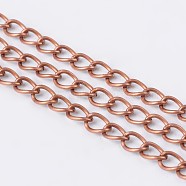 Brass Twisted Chains, Curb Chains, Soldered, with Spool, Oval, Lead Free & Nickel Free & Cadmium Free, Red Copper, 5x4x0.5mm, about 301.83 Feet(92m)/roll(CHC-Q001-5x4mm-R)
