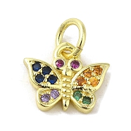 Real 18K Gold Plated Brass Pave Cubic Zirconia Pendants, with Jump Rings, Butterfly, Colorful, 9x10x2mm, Hole: 3mm(KK-M283-10D-02)