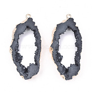 Druzy Geode Resin Big Pendants, Edge Light Gold Plated, with Iron Loops, Gray, 51.5x23.5x6~7mm, Hole: 1.8mm(X-RESI-S366-23J)