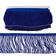 Polyester Tassel Fringe Trimming, Clothes Decoration, Costume Accessories, Blue, 100x1mm, 10m/card(X-OCOR-TAC0008-22D)