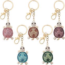 Olycraft 5Pcs 5 Colors Alloy Rhinestone Pendant Keychain, with Light Gold Plated Alloy Findings, Sea Turtle, Mixed Color, 14.6cm, 1pc/color(KEYC-OC0001-21)