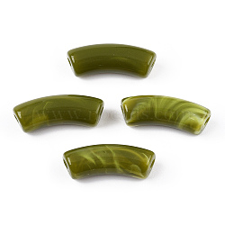 Opaque Two Tone Color Acrylic Beads, Curved Tube, Khaki, 34.5x13x11mm, Hole: 3mm(MACR-ZX023-01A)