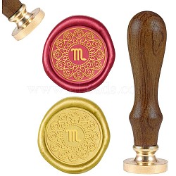 DIY Scrapbook, Brass Wax Seal Stamp and Wood Handle Sets, Scorpio, Golden, 8.9x2.5cm, Stamps: 25x14.5mm(AJEW-WH0100-724)