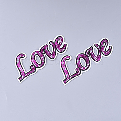 Computerized Embroidery Cloth Iron on/Sew on Patches, with Paillette/Sequins, Appliques, Costume Accessories, Word Love, Camellia, 44x105x1.5mm(FIND-T030-246)