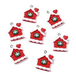 Christmas Theme Opaque Resin Pendants, House Charms, Red, 26x21x6.5mm, Hole: 2mm(RESI-U011-01)