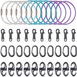 Clasp Sets, with Plastic Double Carabiner Clips Dual Spring Wire Gate Snap Hooks & Swivel Lobster Claw Clasps & Keychain Clasps, Stainless Steel Wire Keychain Clasps, Mixed Color, 42pcs/set(FIND-NB0001-21)