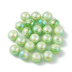 Opaque Acrylic Beads, AB Color, Round with Stripe Pattern, Green, 15.8x14.5mm, Hole: 2.4mm(MACR-K330-30)