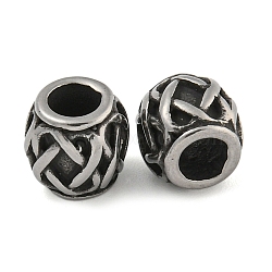 Retro 304 Stainless Steel European Beads, Large Hole Beads, Barrel, Antique Silver, 7.5x8mm, Hole: 4mm(STAS-B071-07AS)