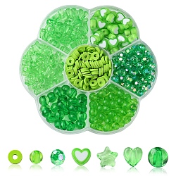380Pcs 7 Styles Acrylic Beads, Light Green, 6~9x6~9.5x5.5mm, Hole: 1~2.5mm(MACR-YW0003-06B)
