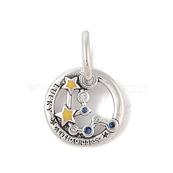 Luminous 925 Sterling Silver Rhinestone Constellation Charms, Glow in the Dark Enamel Constellation Charms with Oval Jump Rings, Antique Silver, Aquarius, 11.5x2mm, Hole: 4x5mm(STER-H114-01AS-03)