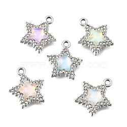 UV Plating Alloy Crystal Rhinestone Pendants, with Glass, Star Charms, Platinum, 18.5x16x4.5mm, Hole: 1.9mm(RB-CBAD37D-23P)