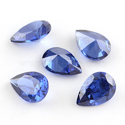 Teardrop Shaped Cubic Zirconia Pointed Back Cabochons, Faceted, Royal Blue, 14x10mm(ZIRC-R011-14x10-04)