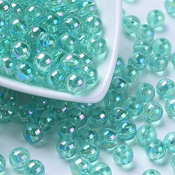 Eco-Friendly Transparent Acrylic Beads, Round, AB Color, Medium Turquoise, 8mm, Hole: 1.5mm(X-PL734-9)